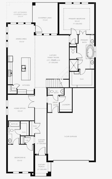 2D floor plan layout for the 3024F by Perry Homes in Mandarin Grove, Palmetto, FL (Image 3).