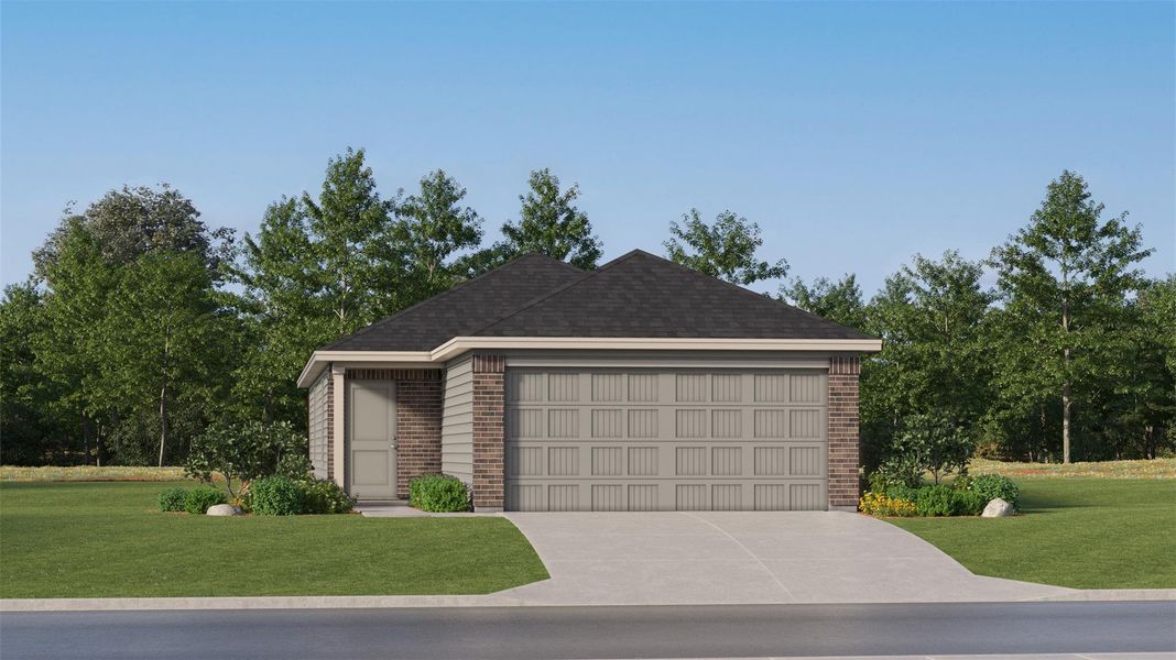 Front exterior of a new home in Rancho Del Cielo, Jarrell, TX, highlighting curb appeal (Image 21).