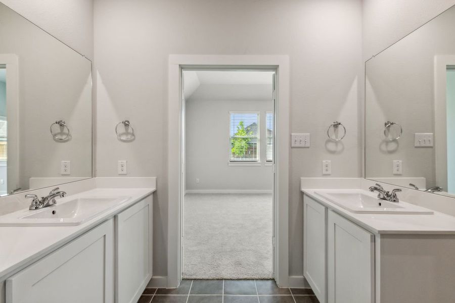 Primary Bathroom in the Cedar home plan by Trophy Signature Homes – REPRESENTATIVE PHOTO