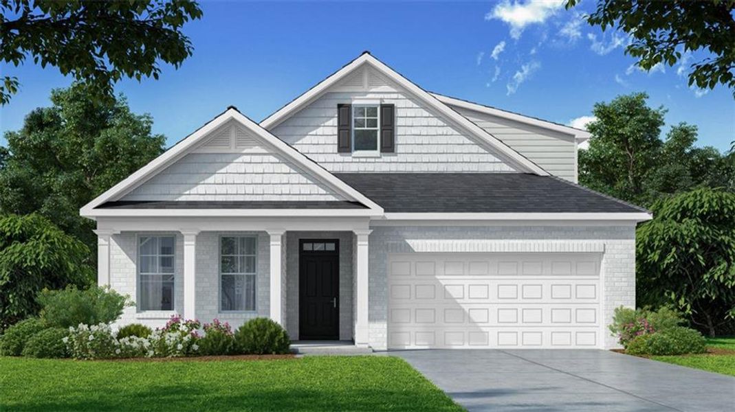 Front exterior of a new home in Oak Ridge Meadows, Locust Grove, GA, highlighting curb appeal (Image 1). Front exterior of a new home in Oak Ridge Meadows, Locust Grove, GA, highlighting curb appeal (Image 1).