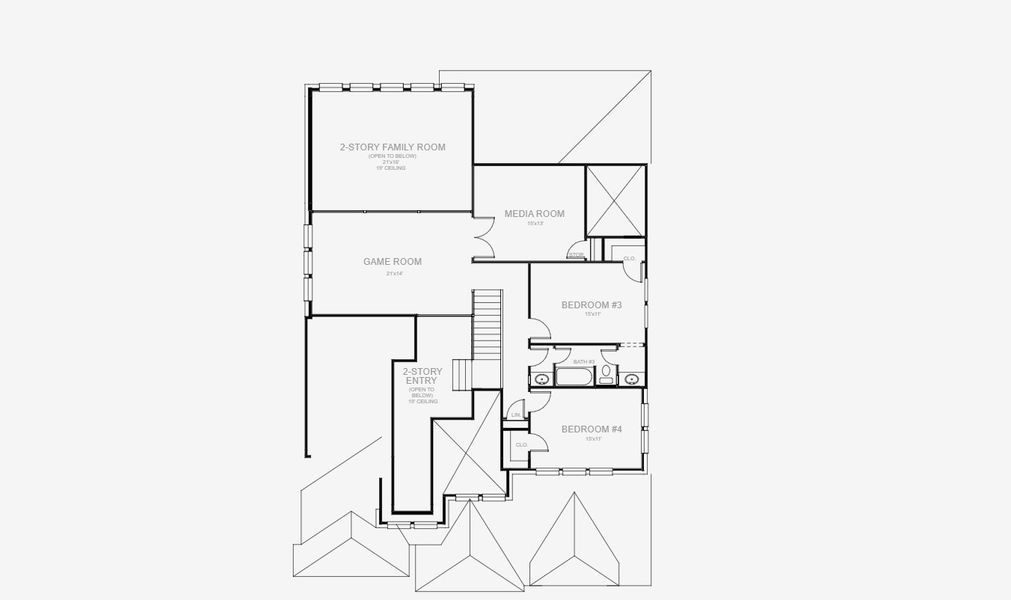 2D floor plan layout for the 3445W by Perry Homes in Hidden Canyon 55', San Antonio, TX (Image 4).