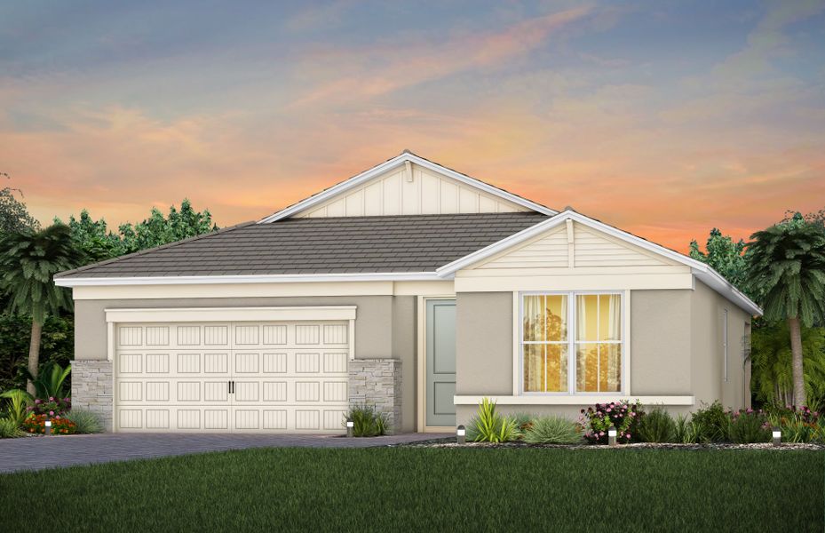 Front exterior of a new home in Harbor Isle, Vero Beach, FL, highlighting curb appeal (Image 16).