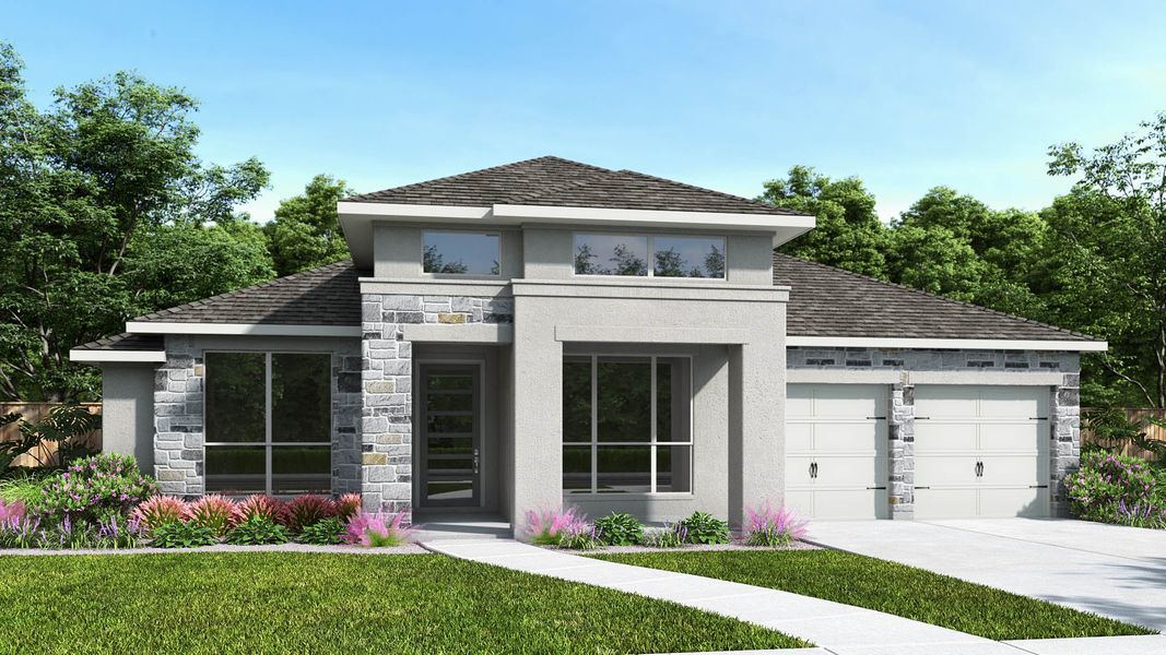 Representative exterior photo of a completed home built from the 3112W by Perry Homes in Lakes of Cane Island, Katy, TX (Image 15). Representative exterior photo of a completed home built from the 3112W by Perry Homes in Lakes of Cane Island, Katy, TX (Image 15).