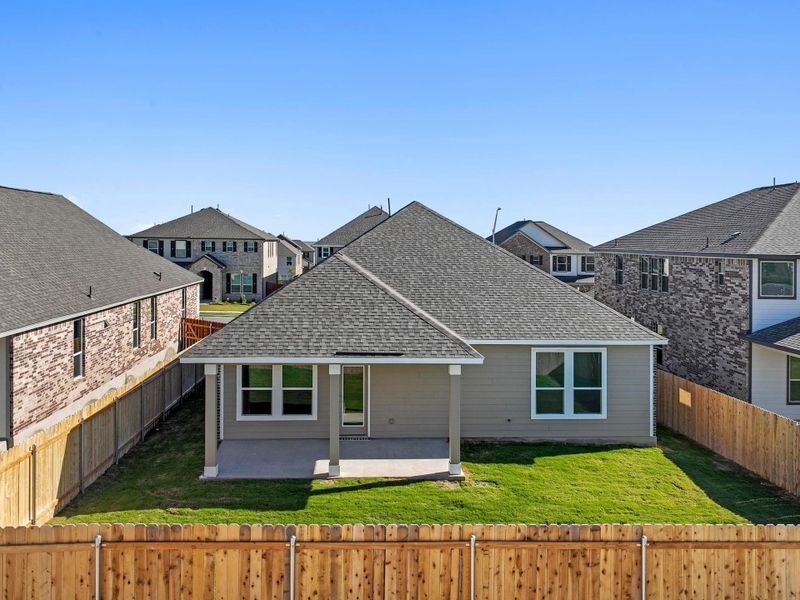 Exterior details and patio area of a home in Salerno - Classic Collection, Round Rock (Image 19). Exterior details and patio area of a home in Salerno - Classic Collection, Round Rock (Image 19).