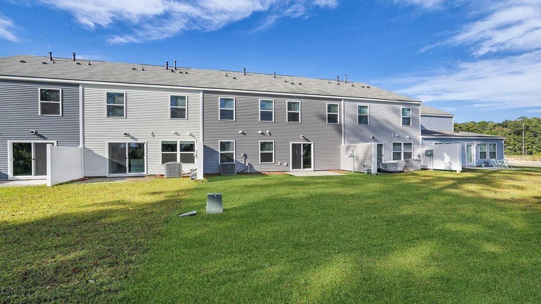 Exterior details and patio area of a home in Pine Hills Townhomes at Cane Bay, Summerville (Image 22).