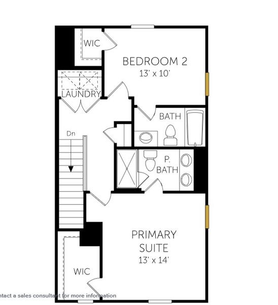 2D floor plan layout of this home in Lakestone Townhomes, Fuquay Varina, NC (Image 4).