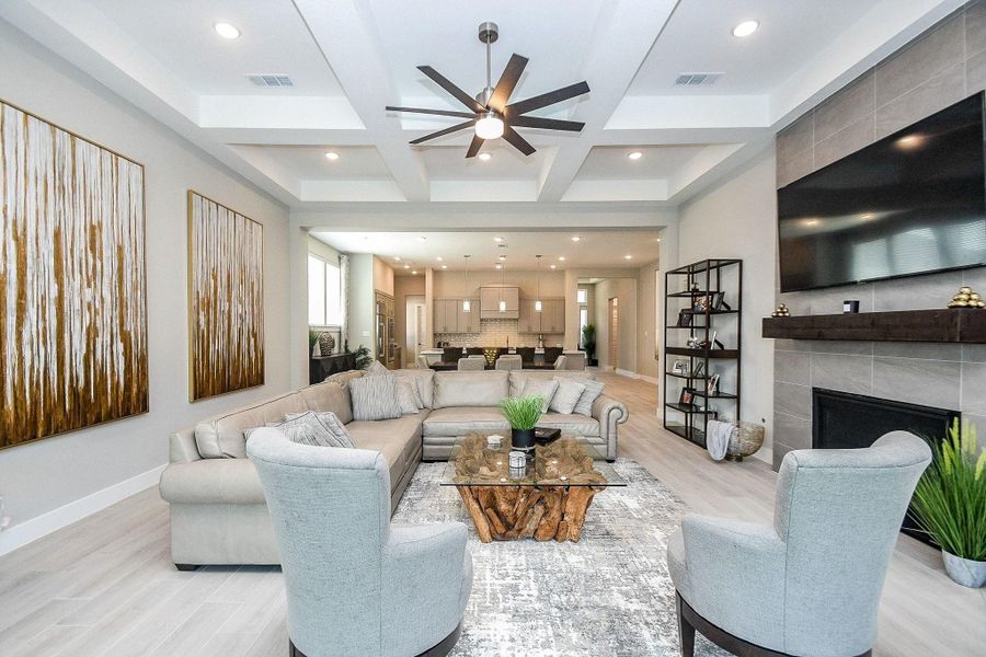Gorgeous living room with coffered ceiling. Gorgeous living room with coffered ceiling.