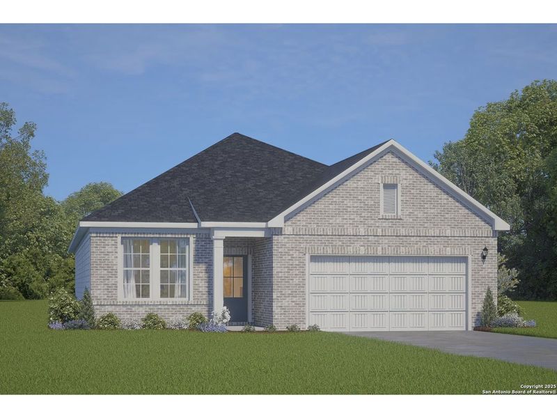 Front exterior of a new home in Bricewood, San Antonio, TX, highlighting curb appeal (Image 1). Front exterior of a new home in Bricewood, San Antonio, TX, highlighting curb appeal (Image 1).