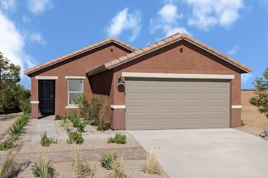 Representative exterior photo of a completed home built from the 1465 Modeled by KB Home in Mandarina Reserve, Marana, AZ (Image 12). Representative exterior photo of a completed home built from the 1465 Modeled by KB Home in Mandarina Reserve, Marana, AZ (Image 12).