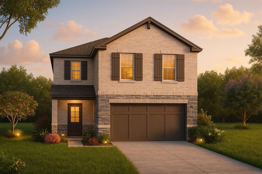 Front exterior of a new home in Churchill 40s, Anna, TX, highlighting curb appeal (Image 1). Front exterior of a new home in Churchill 40s, Anna, TX, highlighting curb appeal (Image 1).