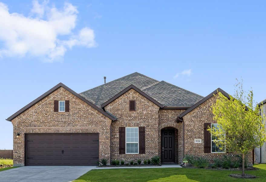 Representative exterior photo of a completed home built from the Hawkins by UnionMain Homes in Myrtle Creek, Waxahachie, TX (Image 4). Representative exterior photo of a completed home built from the Hawkins by UnionMain Homes in Myrtle Creek, Waxahachie, TX (Image 4).