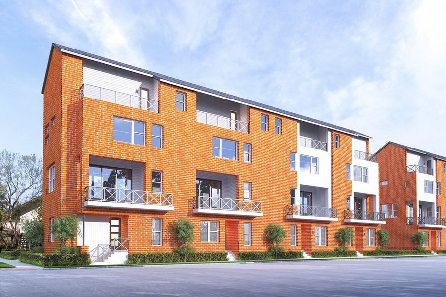 Front exterior of a new home in Foundry Row, Fort Worth, TX, highlighting curb appeal (Image 1). Front exterior of a new home in Foundry Row, Fort Worth, TX, highlighting curb appeal (Image 1).