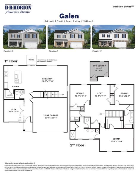 2D floor plan layout for the Galen by D.R. Horton in Collins Ridge, Hillsborough, NC (Image 3).