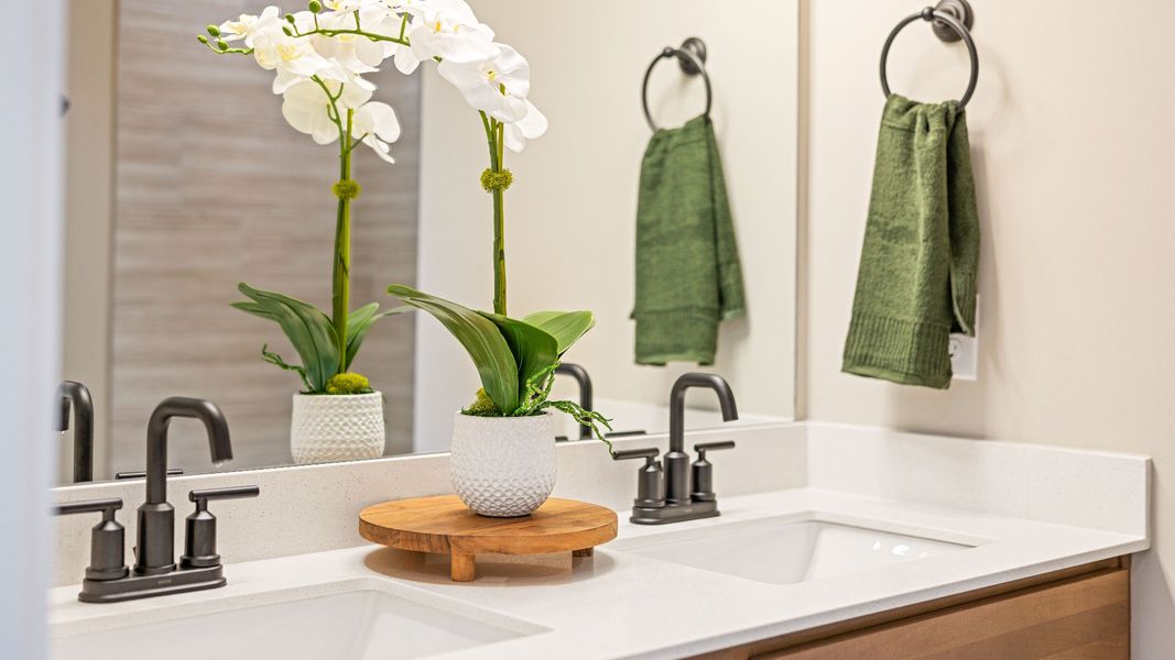 Primary bathroom with dual vanity