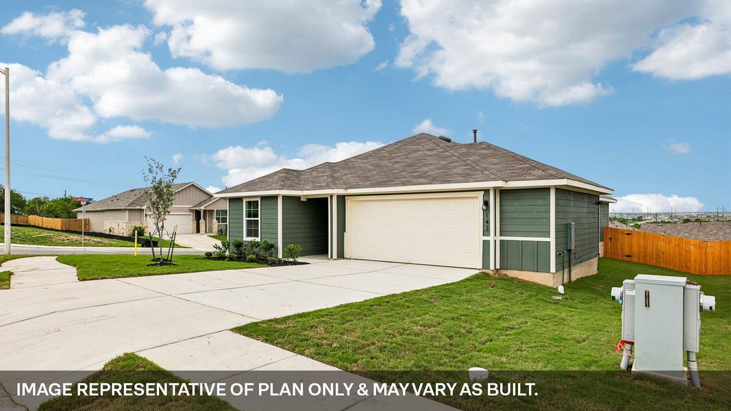Front exterior of a new home in Talavera, Kyle, TX, highlighting curb appeal (Image 17). Front exterior of a new home in Talavera, Kyle, TX, highlighting curb appeal (Image 17).