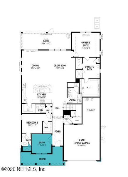 2D floor plan layout of this home in RiverTown, St. Johns, FL (Image 3).
