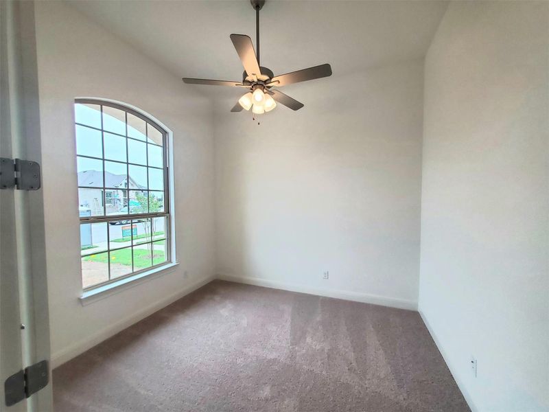 Unfurnished room with carpet flooring, ceiling fan, and baseboards Unfurnished room with carpet flooring, ceiling fan, and baseboards