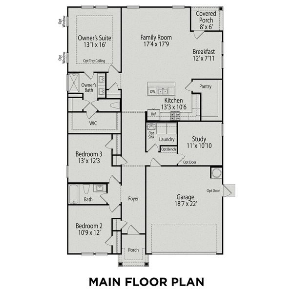 2D floor plan layout for the The Daphne C by Davidson Homes LLC in Wendell Ridge, Wendell, NC (Image 5). 2D floor plan layout for the The Daphne C by Davidson Homes LLC in Wendell Ridge, Wendell, NC (Image 5).