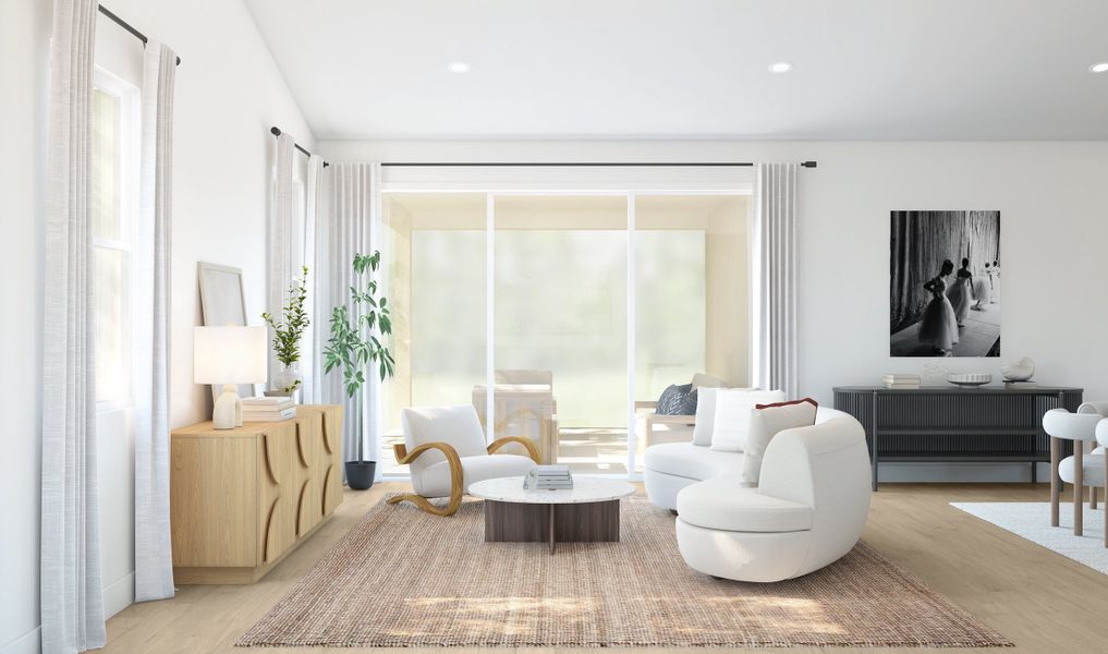 Great room with vaulted ceiling