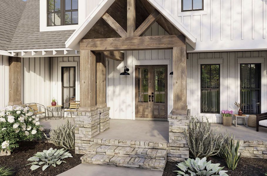 Representative exterior details of a home built from the Margot by Zeal Home Builders in Echo Grove, Poolville (Image 3). Representative exterior details of a home built from the Margot by Zeal Home Builders in Echo Grove, Poolville (Image 3).