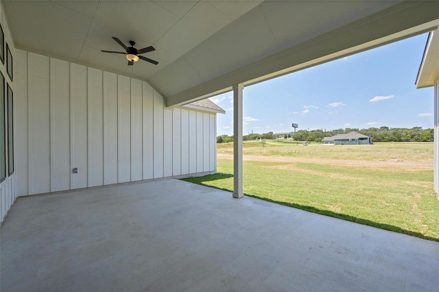 Oversized covered back patio for maximum entertainment.