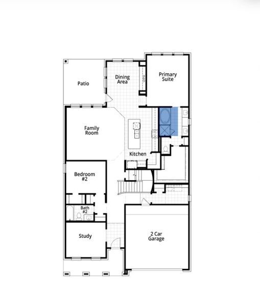 2D floor plan layout for the Middleton Plan by Highland Homes in Two Step Farm: 50ft. lots, Montgomery, TX (Image 5).
