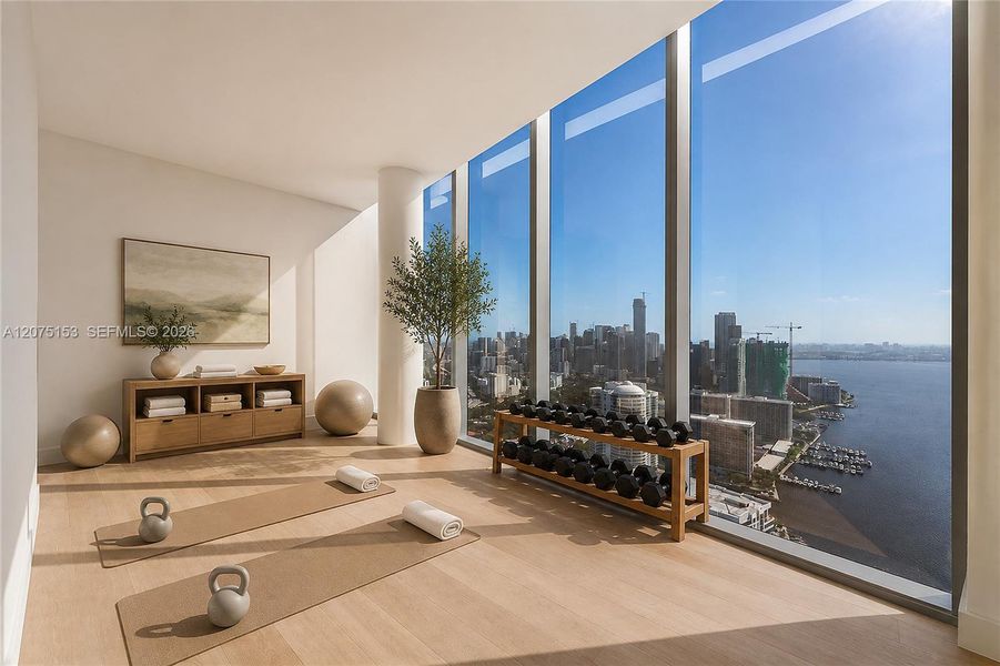 Gym. UNA Residences Brickell. One or more photos have been virtually staged. Gym. UNA Residences Brickell. One or more photos have been virtually staged.