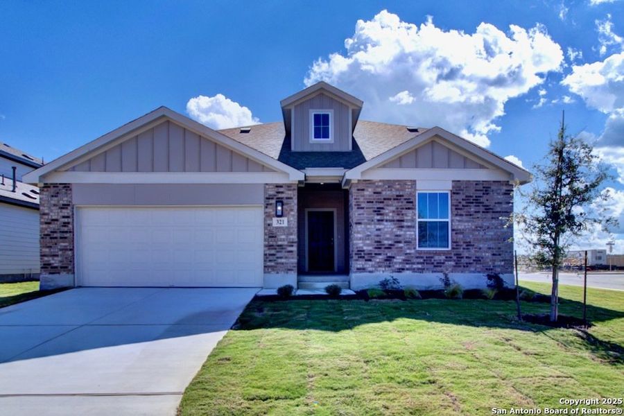 Front exterior of a new home in Westridge - Premier, San Antonio, TX, highlighting curb appeal (Image 1).