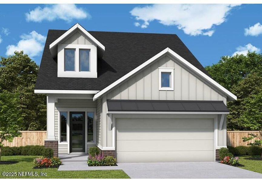 Front exterior of a new home in Evergreen Island at Silverleaf - Executive, St. Augustine, FL, highlighting curb appeal (Image 1).