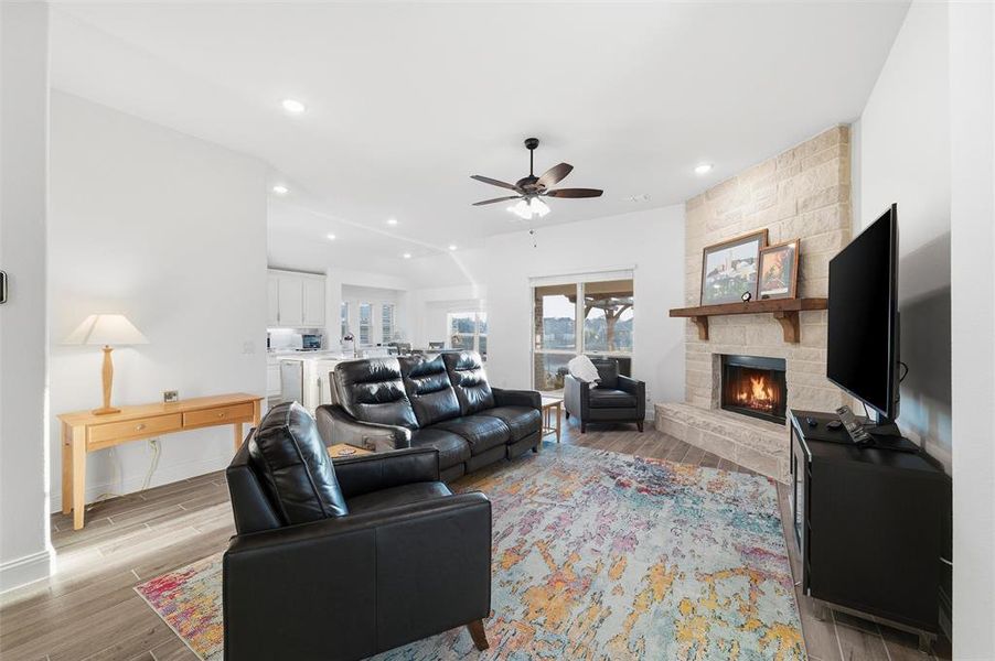 Living area with views of Fireplace, and views to outdoors Living area with views of Fireplace, and views to outdoors