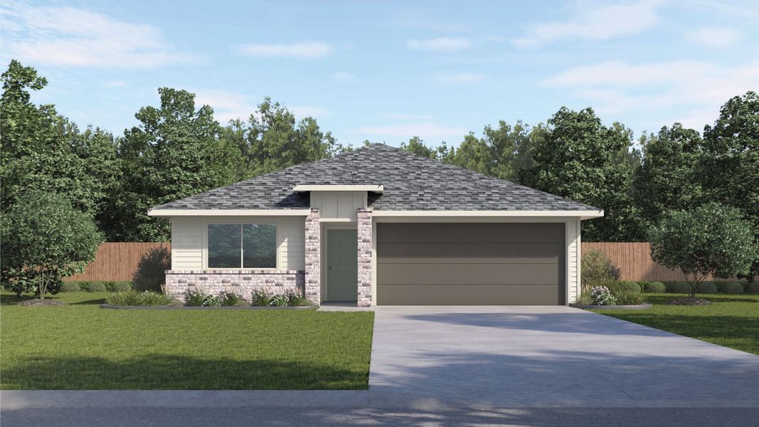 Front exterior of a new home in Trails at Wildhorse, Austin, TX, highlighting curb appeal (Image 1). Front exterior of a new home in Trails at Wildhorse, Austin, TX, highlighting curb appeal (Image 1).