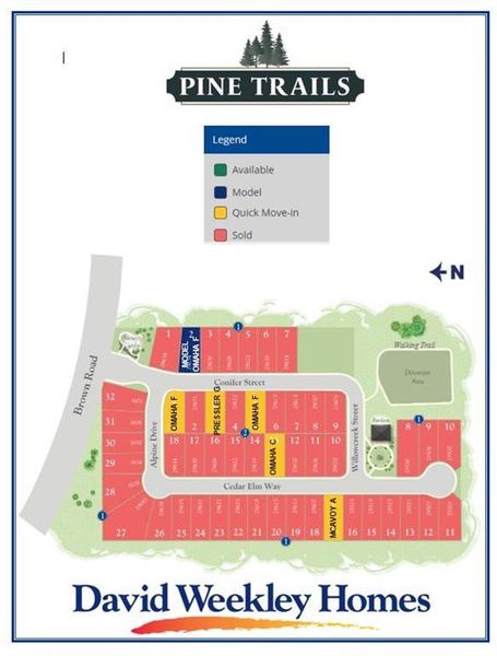 Pine Trails is a small boutique community consisting of all David Weekley Homes. Only 1/2 mi from Hwy 249 & 1 mile from Main St!