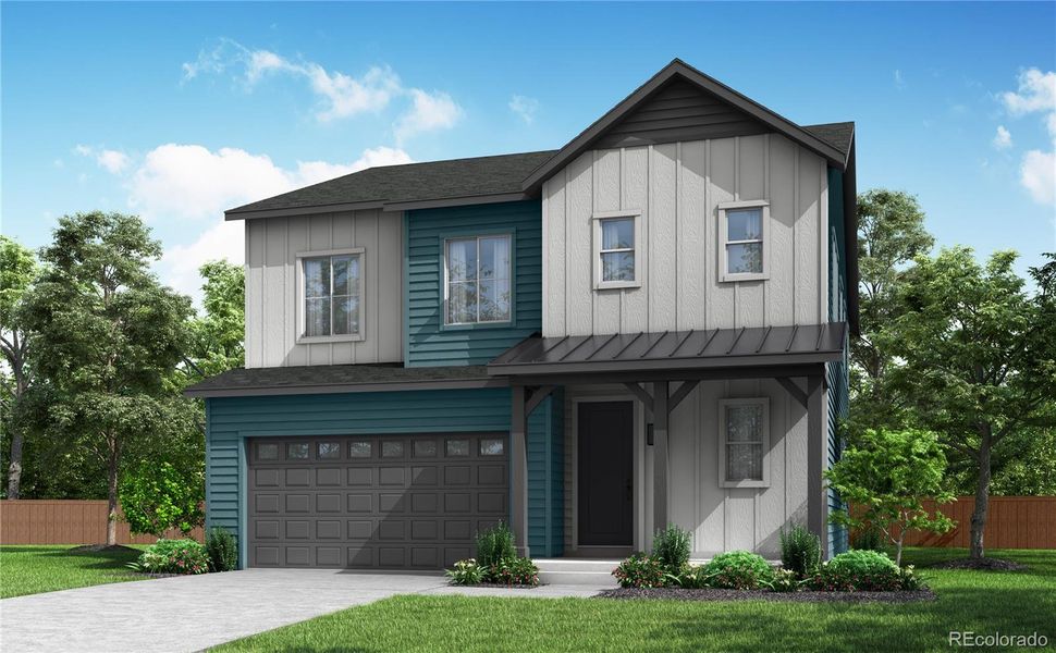 Front exterior of a new home in Prelude at Sterling Ranch, Littleton, CO, highlighting curb appeal (Image 1).