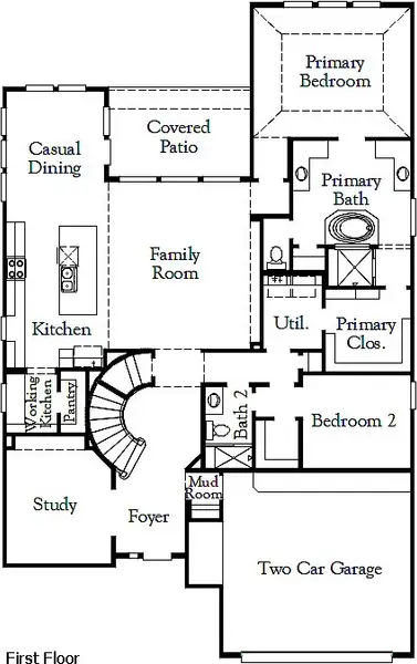 2D floor plan layout for the Brookshire II by Coventry Homes in Buffalo Crossing, Cibolo, TX (Image 3).
