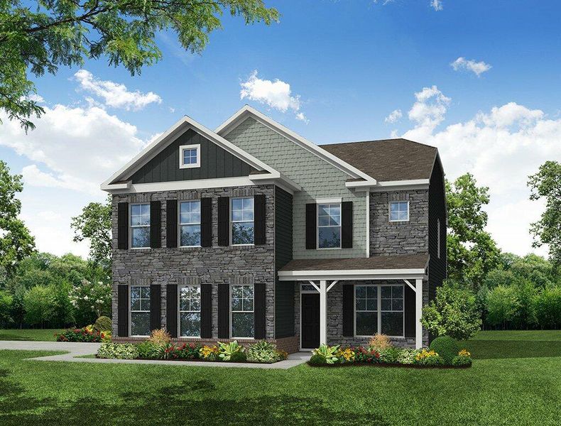 Front exterior of a new home in Waterford Commons, Rock Hill, SC, highlighting curb appeal (Image 1).