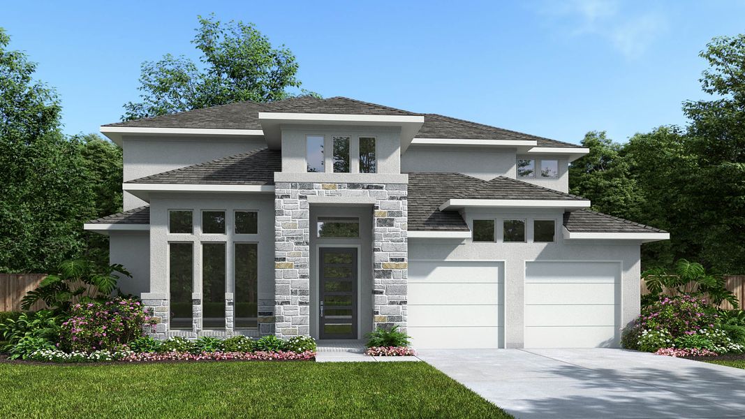 Representative exterior photo of a completed home built from the 3336M by Perry Homes in Lakes of Cane Island, Katy, TX (Image 1). Representative exterior photo of a completed home built from the 3336M by Perry Homes in Lakes of Cane Island, Katy, TX (Image 1).