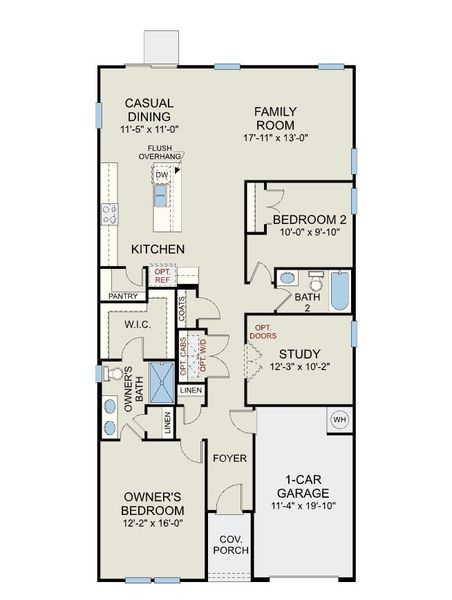 2D floor plan layout for the Vantage - Single Family Homes by Dream Finders Homes in Stone Creek, Raeford, NC (Image 3).