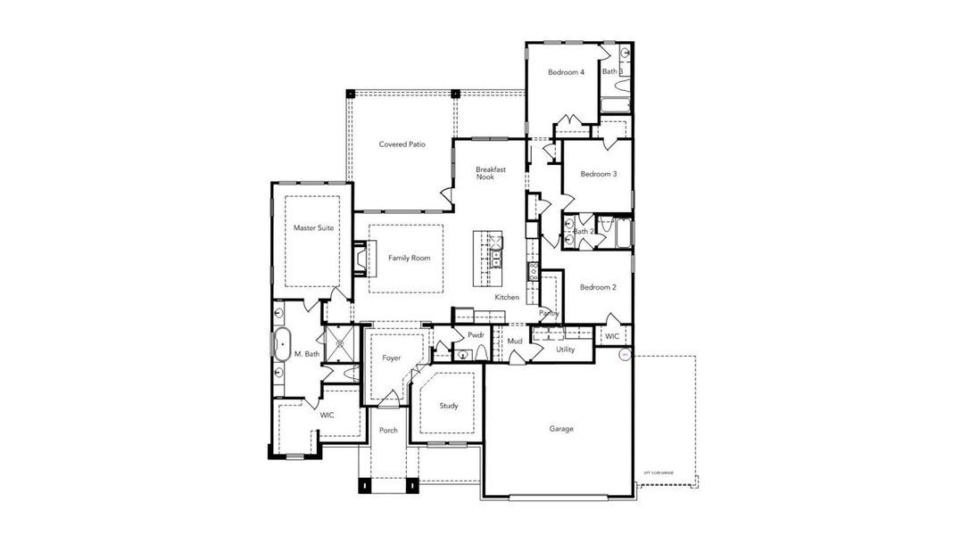 2D floor plan layout for the The Burr Oak by Joseph Creek Homes in Country Village Estates, Castroville, TX (Image 3). 2D floor plan layout for the The Burr Oak by Joseph Creek Homes in Country Village Estates, Castroville, TX (Image 3).