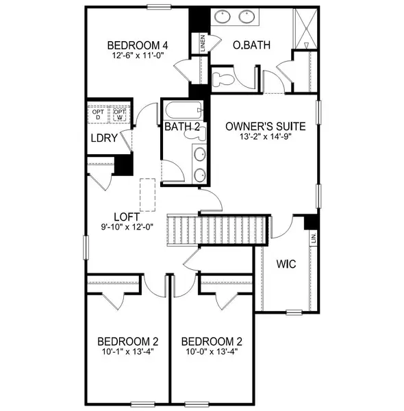 2D floor plan layout for the Elston by D.R. Horton in Brookside Farms - The Meadows, Greer, SC (Image 4).