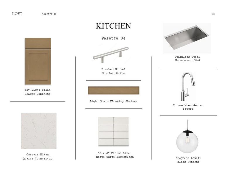 Loft Look Palette 4: Kitchen Selection Sheet (*Artist rendering used for illustration purposes only.)