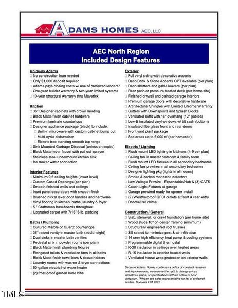 AEC Regional Standard Features 7-2025