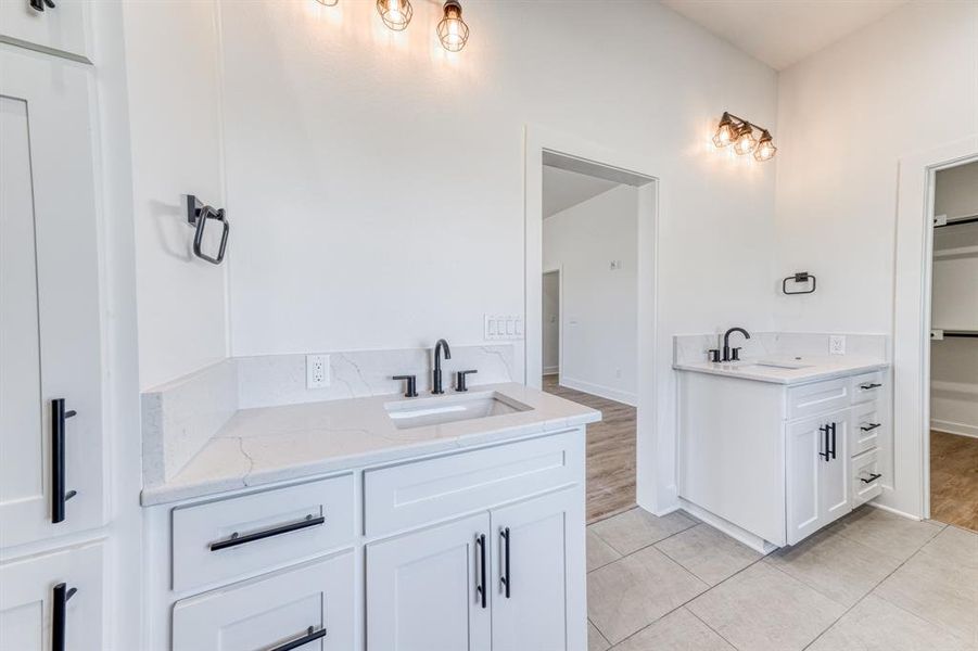 Double sinks for convenience & a soaking tub made for relaxing!