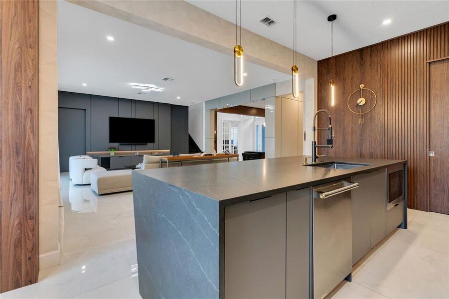 Kitchen - luxury quartz counters leather finish