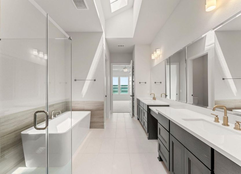 Primary Bath with Skylight, Double Sinks, and Built-in Make-up Vanity Primary Bath with Skylight, Double Sinks, and Built-in Make-up Vanity
