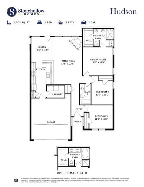2D floor plan layout for the Hudson by Stonehollow Homes in Heritage Grove, Blue Ridge, TX (Image 3).