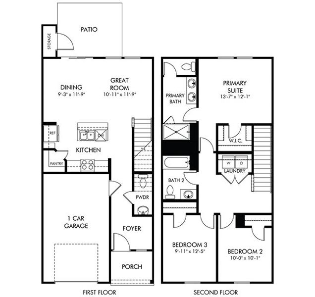 2D floor plan layout of this home in Crossing at Abner Creek Townes, Greer, SC (Image 2). 2D floor plan layout of this home in Crossing at Abner Creek Townes, Greer, SC (Image 2).