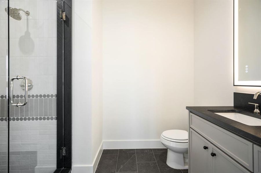 Full bath with vanity and a stall shower Full bath with vanity and a stall shower