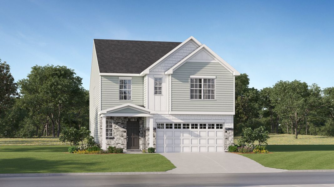 Front exterior of a new home in Cannon Village, York, SC, highlighting curb appeal (Image 1). Front exterior of a new home in Cannon Village, York, SC, highlighting curb appeal (Image 1).