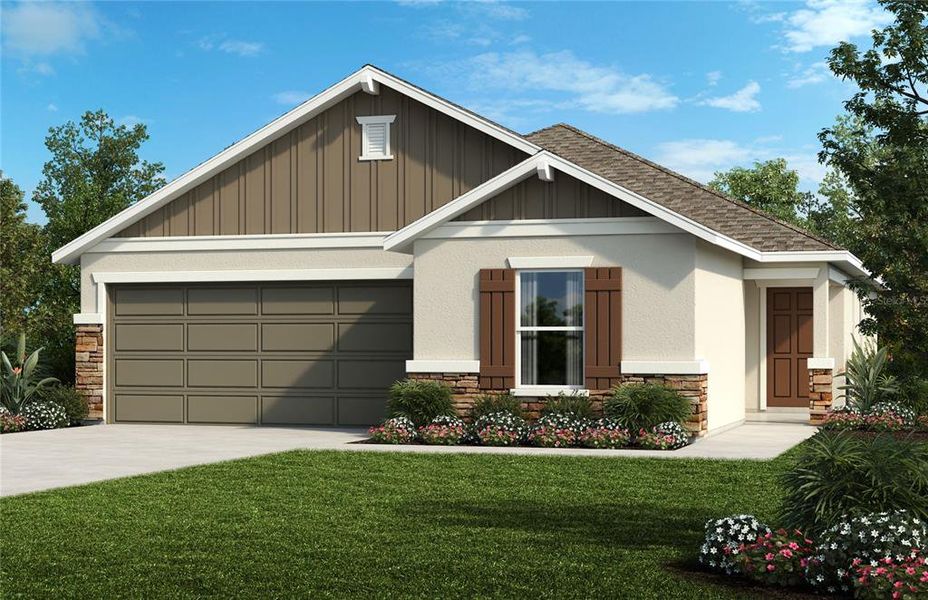 Front exterior of a new home in , Lake Wales, FL, highlighting curb appeal (Image 1). Front exterior of a new home in , Lake Wales, FL, highlighting curb appeal (Image 1).
