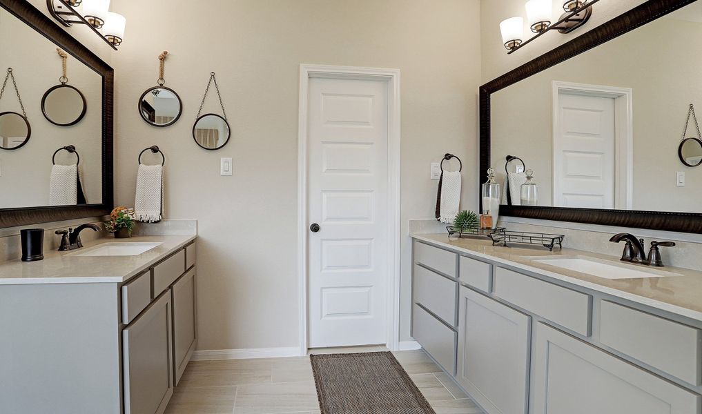 Dual vanities in the owner's bath